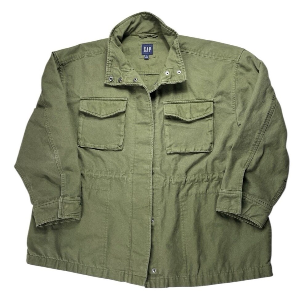 GAP Women’s Military Style Utility Jacket Green Full Snap Pockets Size XL Grunge
